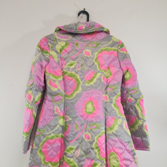 Vintage Neon Poppy Quilted Floral Womens Pea Coat Handmade - Picture 7 of 12